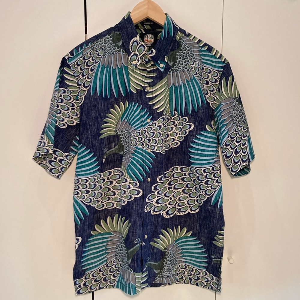 Reyn Spooner peacock shirt sleeves shirt Hawaiian M classic Fit